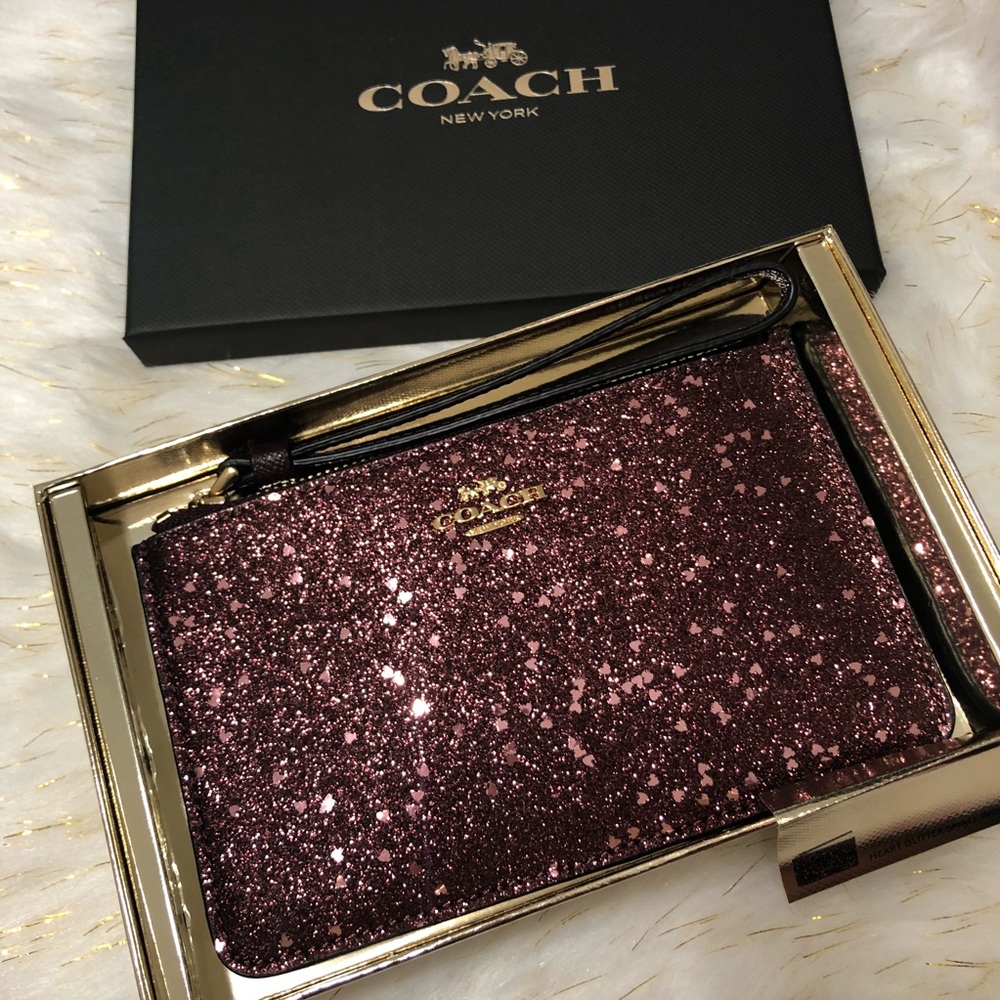Coach boxed heart glitter wristlet